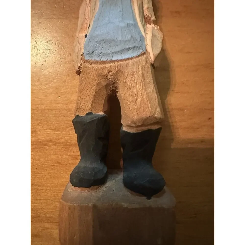 Hand-Carved Wood Sailor Captain Figurine w/ Pipe Nautical Folk Art
